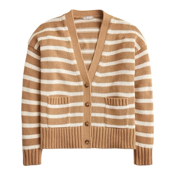 J. Crew Heritage Cotton Relaxed Cardigan Camel Small NWT - Picture 1 of 1